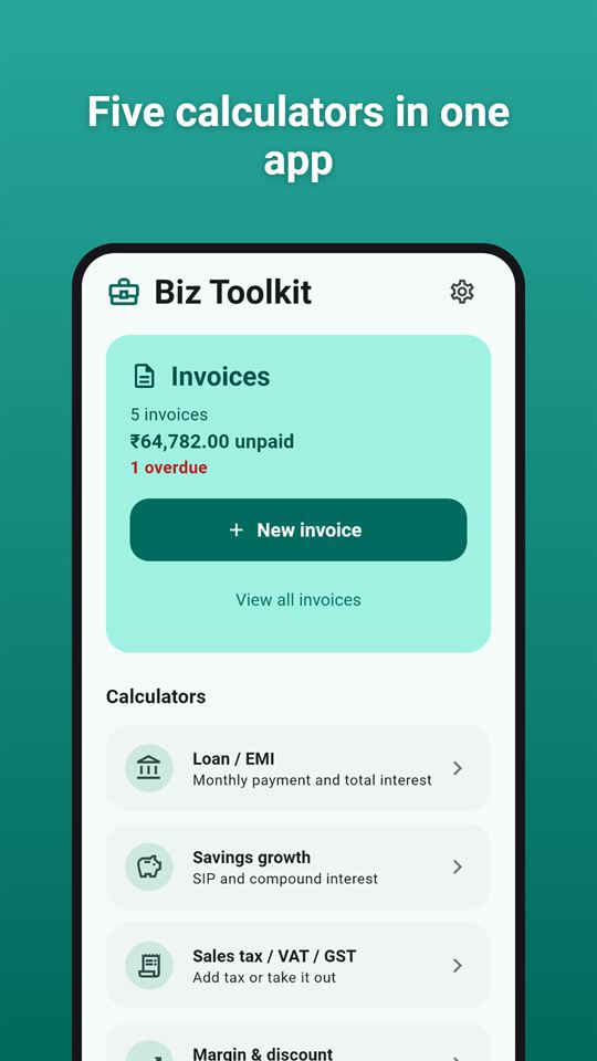 Biz Toolkit: Five calculators in one app