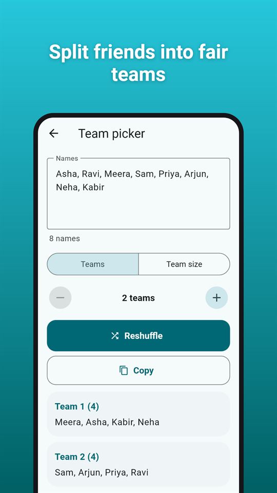 Choosy Wheel: Split friends into fair teams