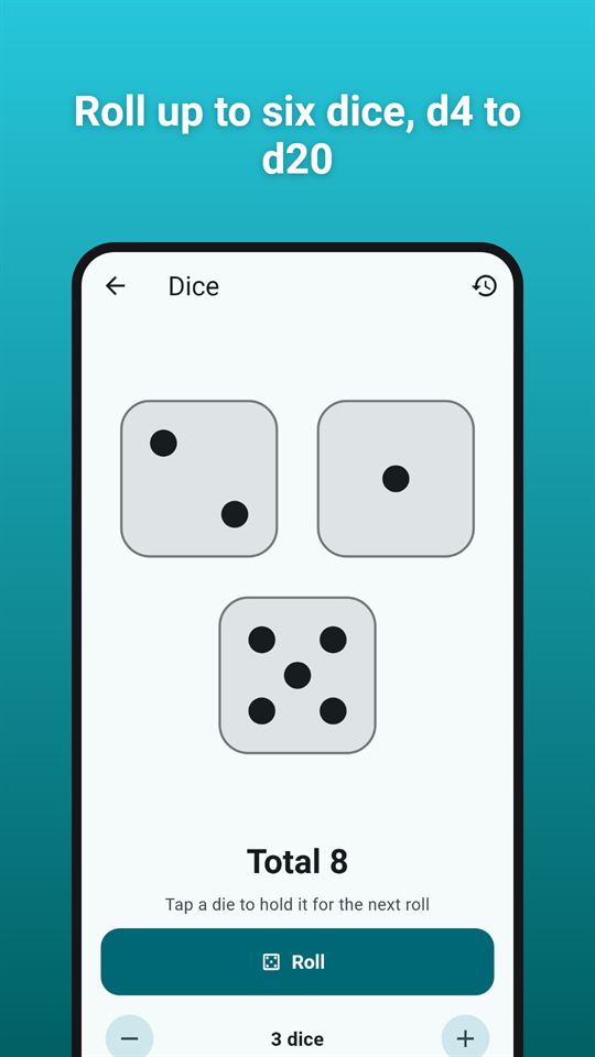 Choosy Wheel: Roll up to six dice, d4 to d20