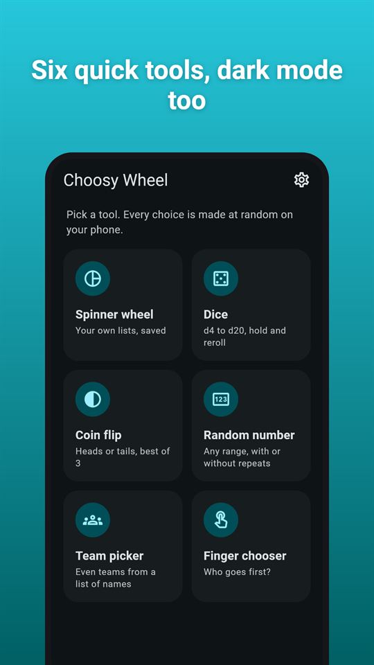 Choosy Wheel: Six quick tools, dark mode too