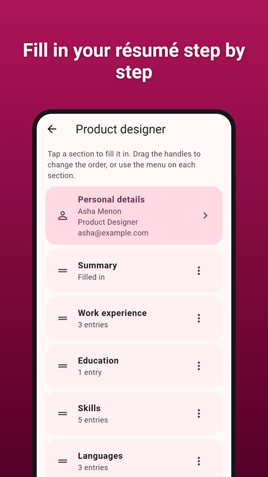 CVSmith: Fill in your résumé step by step