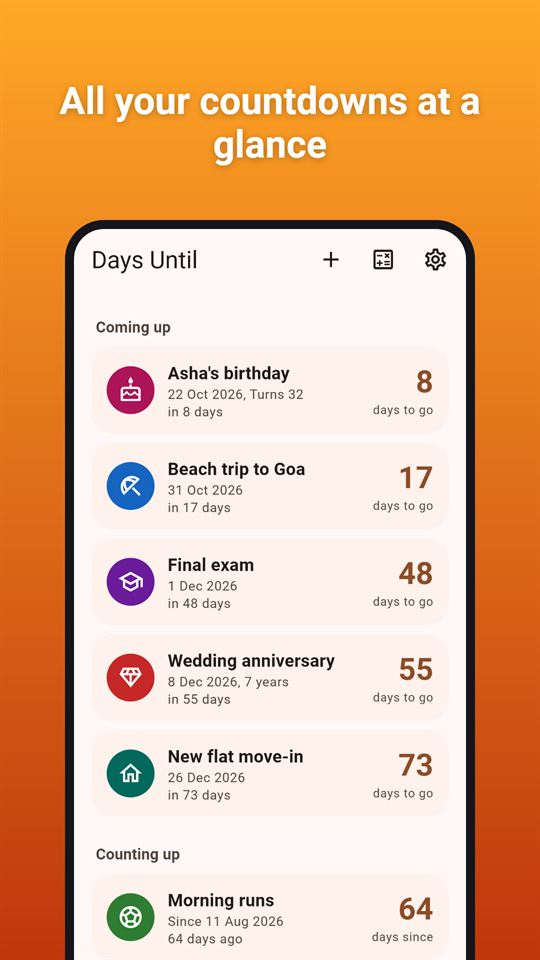 Days Until: All your countdowns at a glance