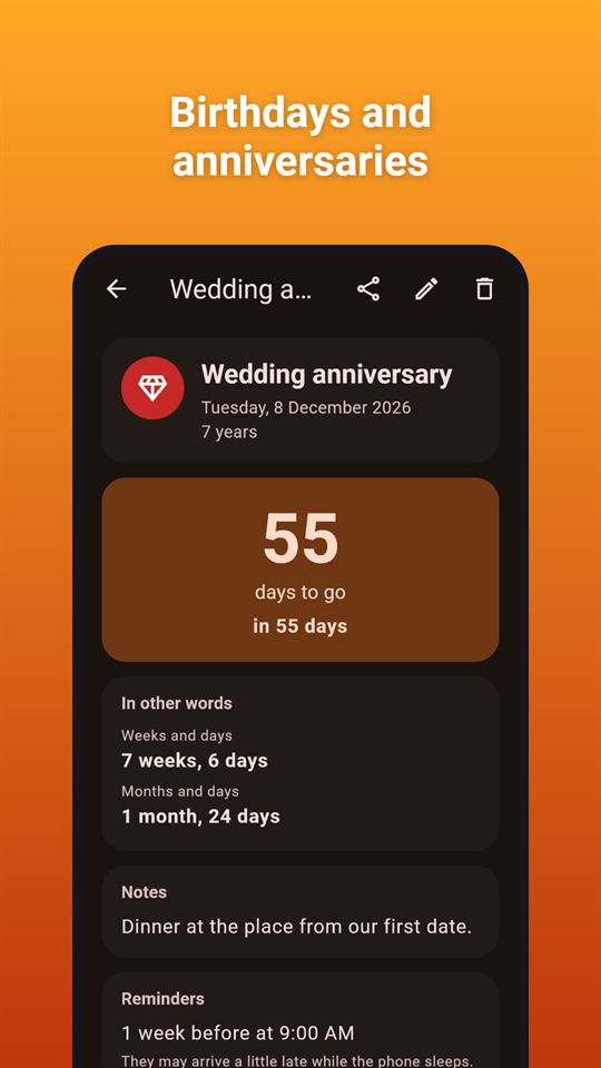 Days Until: Birthdays and anniversaries