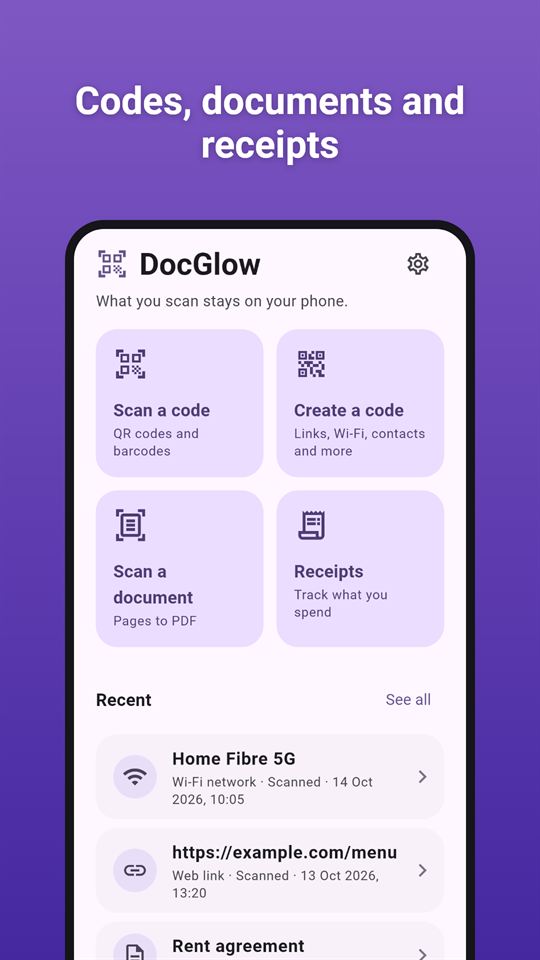 DocGlow: Codes, documents and receipts