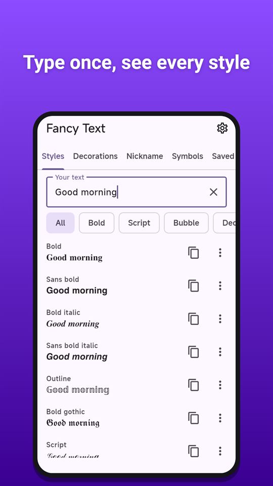 Fancy Text: Type once, see every style