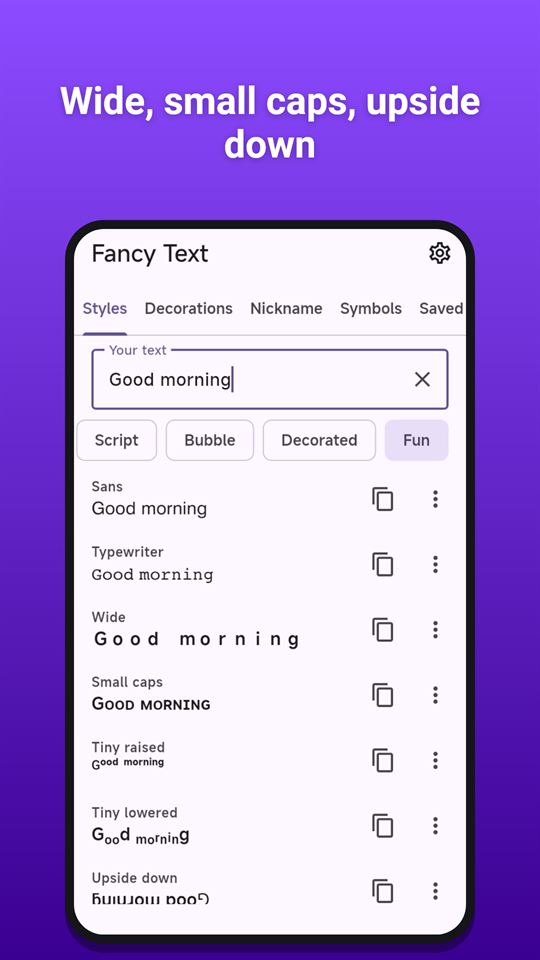 Fancy Text: Wide, small caps, upside down