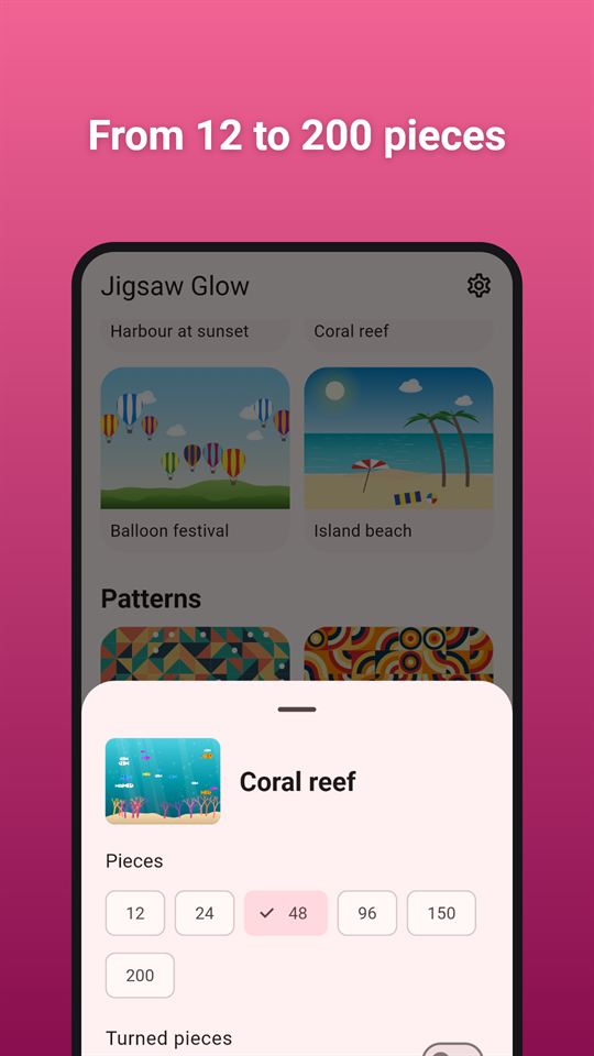 Jigsaw Glow: From 12 to 200 pieces
