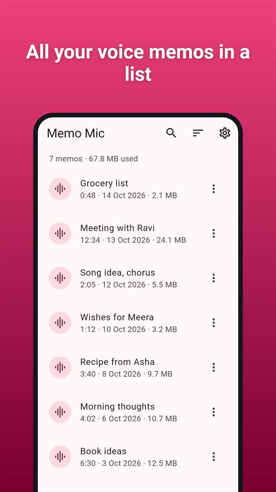 Memo Mic: All your voice memos in a list