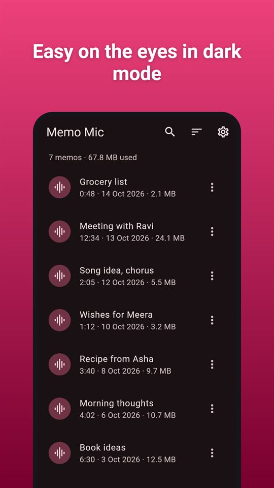 Memo Mic: Easy on the eyes in dark mode