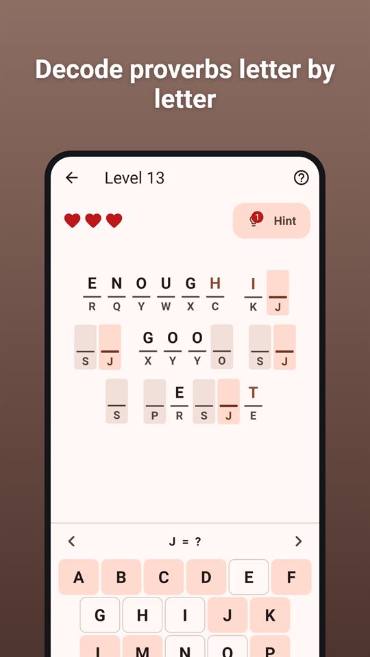 Proverb Cipher: Decode proverbs letter by letter
