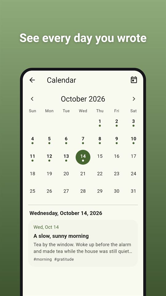 Quiet Pages: See every day you wrote