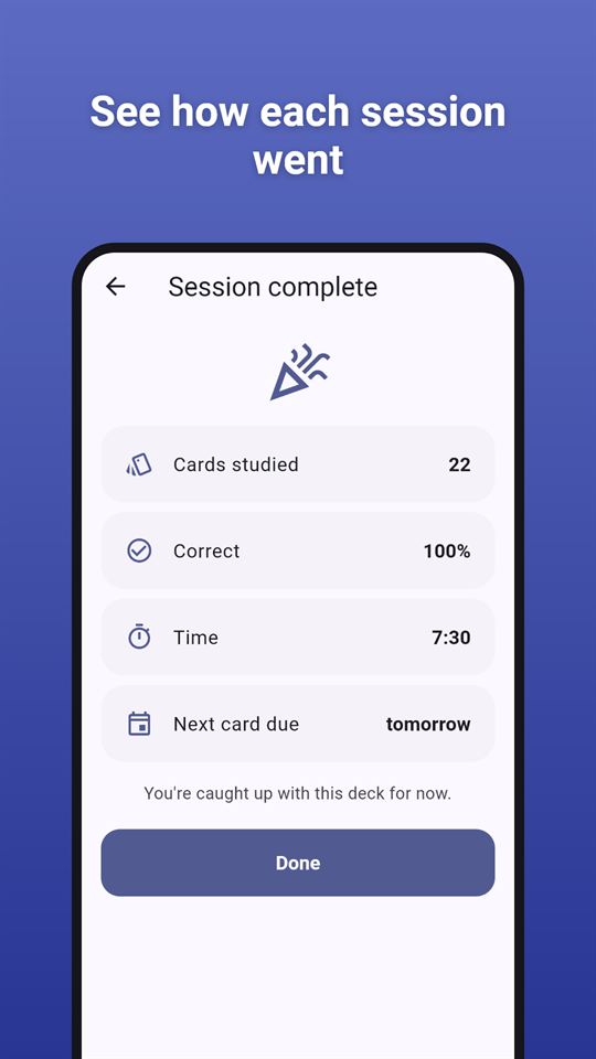 Recall Cards: See how each session went
