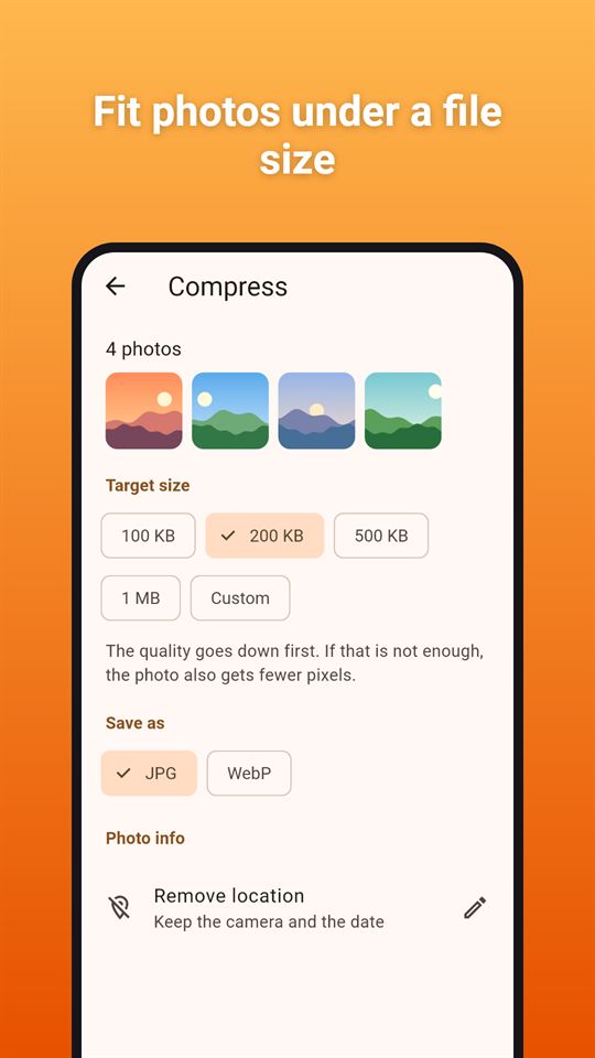 Resize Glow: Fit photos under a file size