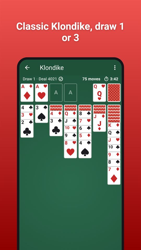 Solitaire Trio: Classic Klondike, draw 1 or 3