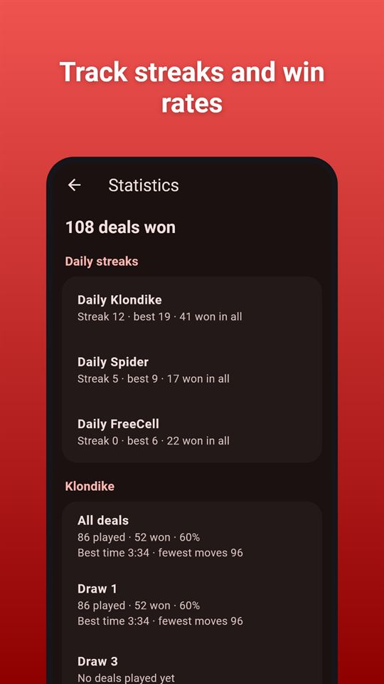 Solitaire Trio: Track streaks and win rates