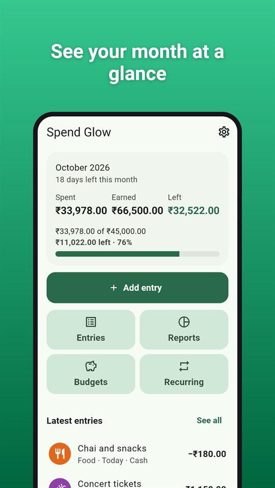 Spend Glow: See your month at a glance