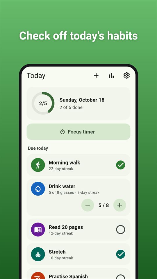 Steady Habits: Check off today's habits