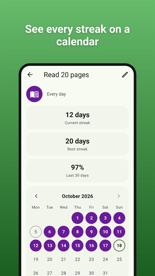 Steady Habits: See every streak on a calendar