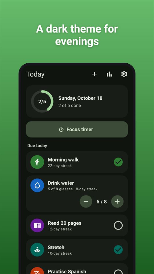 Steady Habits: A dark theme for evenings