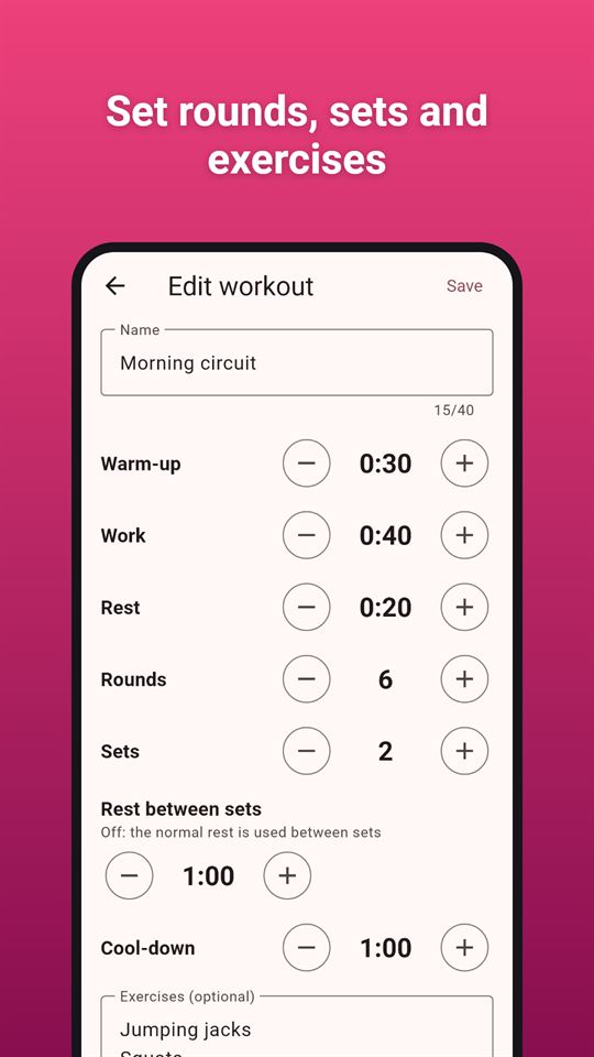 Sweat Rounds: Set rounds, sets and exercises
