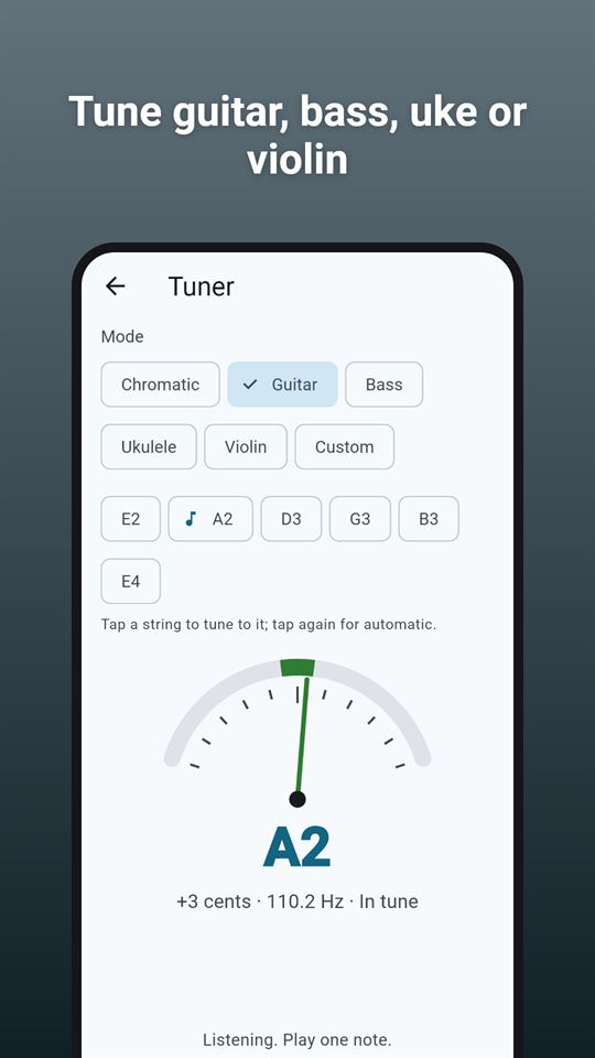 Tempo & Tune: Tune guitar, bass, uke or violin