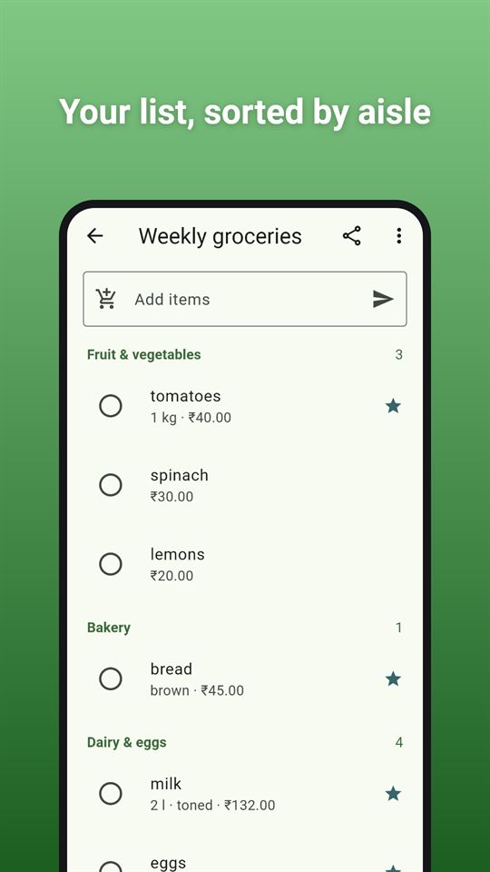 Tick Basket: Your list, sorted by aisle