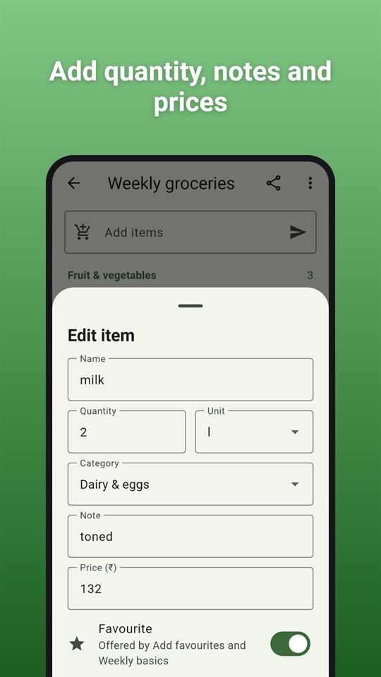 Tick Basket: Add quantity, notes and prices