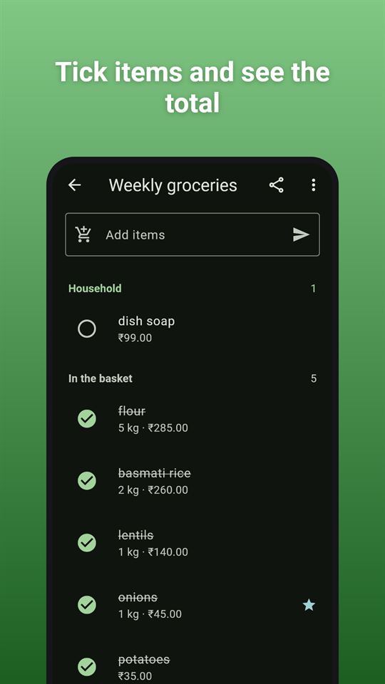 Tick Basket: Tick items and see the total