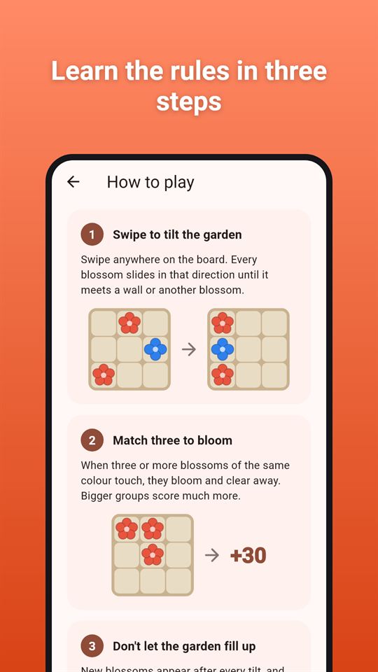 Tilt Bloom: Learn the rules in three steps