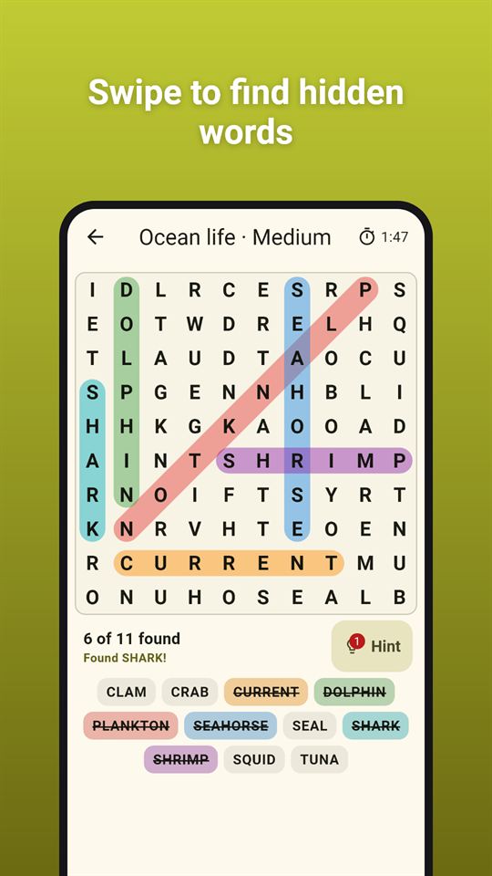 Word Glow Search: Swipe to find hidden words