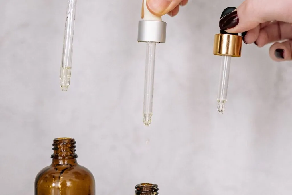 Amber dropper bottles of oil