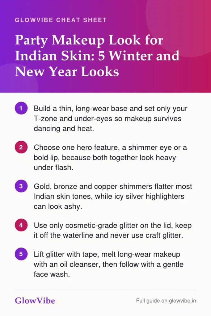 Party Makeup Look for Indian Skin: 5 Winter and New Year Looks: key points cheat sheet
