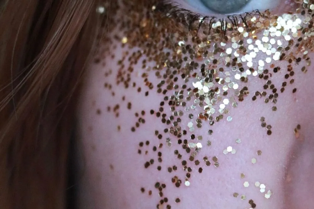 Close-up of an eye with glitter on the eyelid