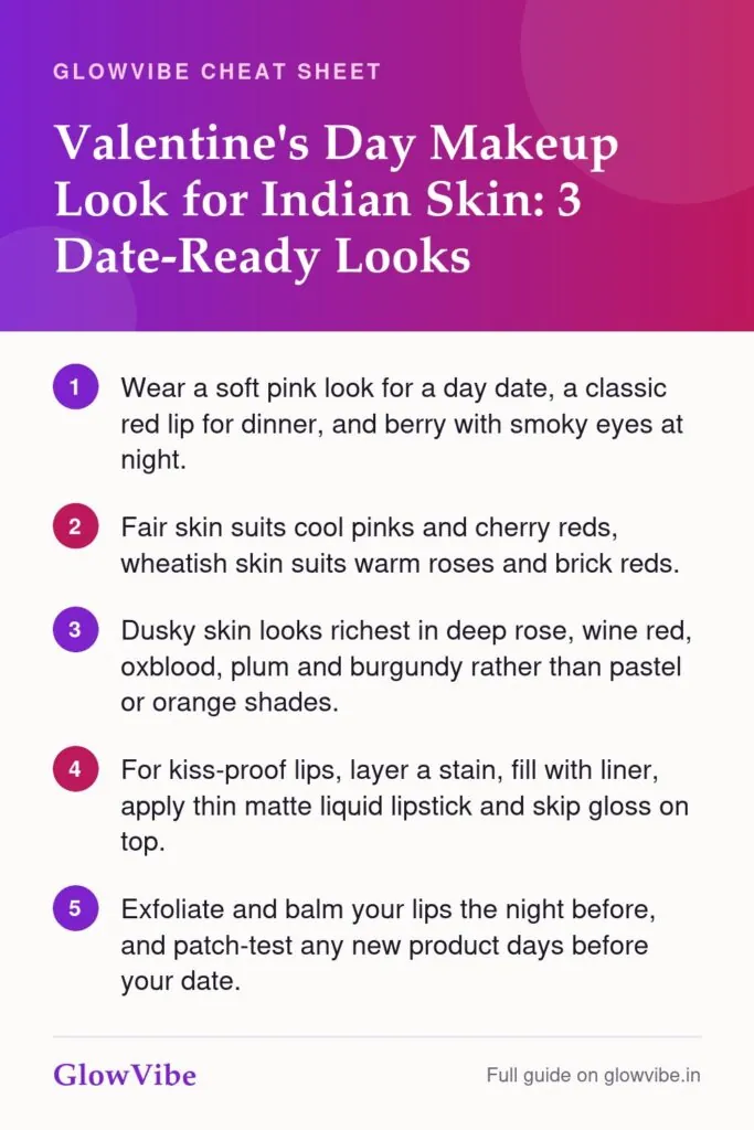 Valentine's Day Makeup Look for Indian Skin: 3 Date-Ready Looks: key points cheat sheet